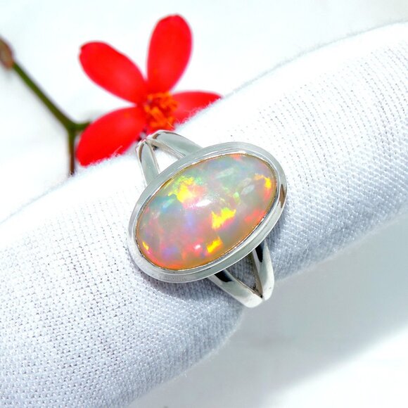 Ethiopian opal Gemstone Ring, Opal 925 Sterling Silver Ring, Natural Opal - Picture 1 of 5
